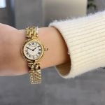 Cartier 27MM France Vintage White Dial Gold Strap with Diamonds Lady Watch
